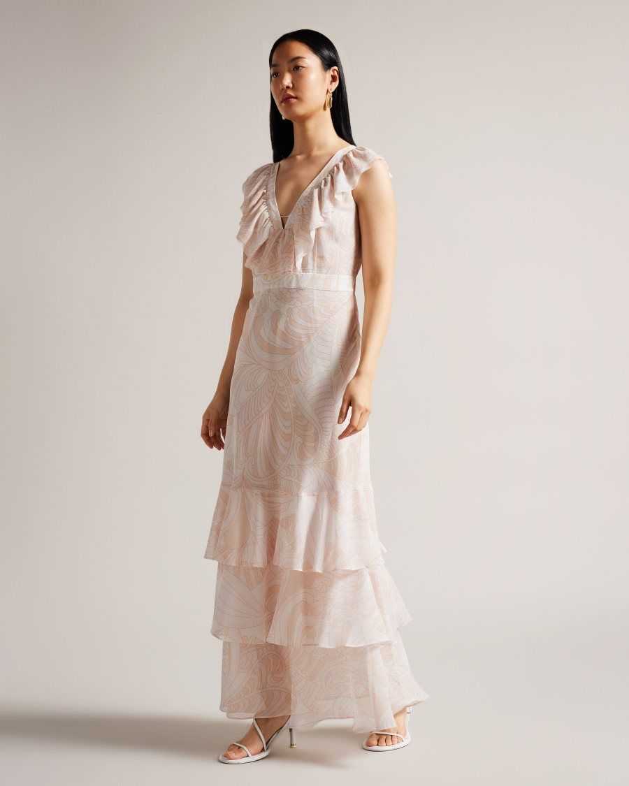 Ted Baker Sheriil Paisley Ruffle Detail Maxi Dress Light Nude | 4298375-VI