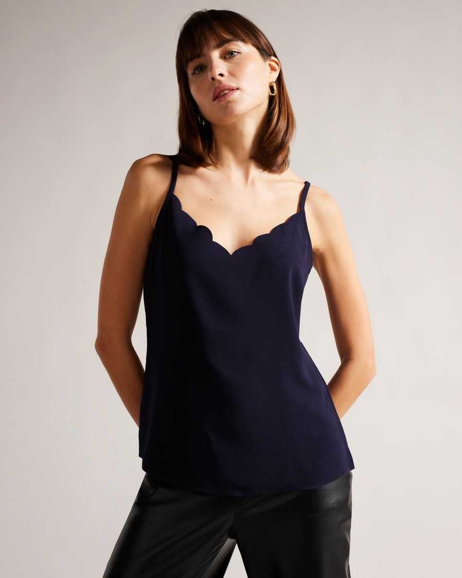 Ted Baker Siina Scallop Neckline Cami Top Navy | 6109583-CU