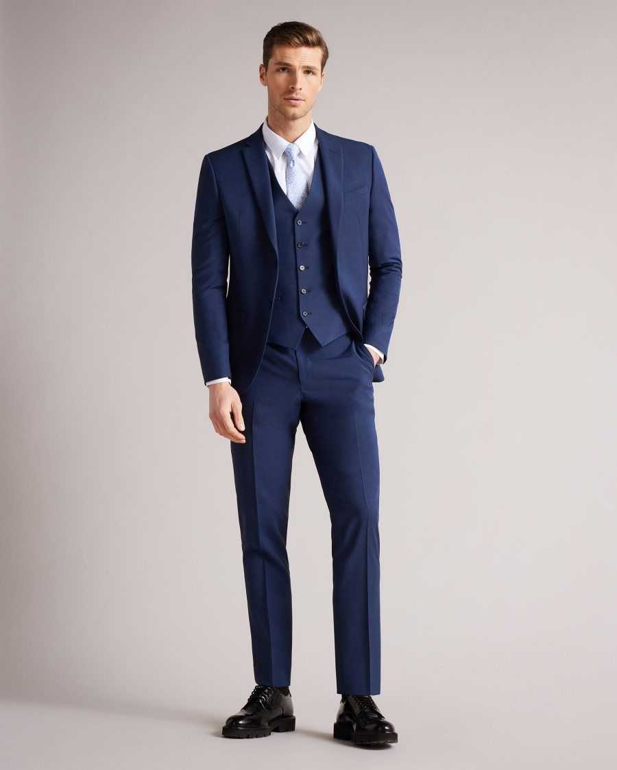 Ted Baker Sinjws Slim Fit Plain Suit Waistcoat Dark Blue | 6102348-PW