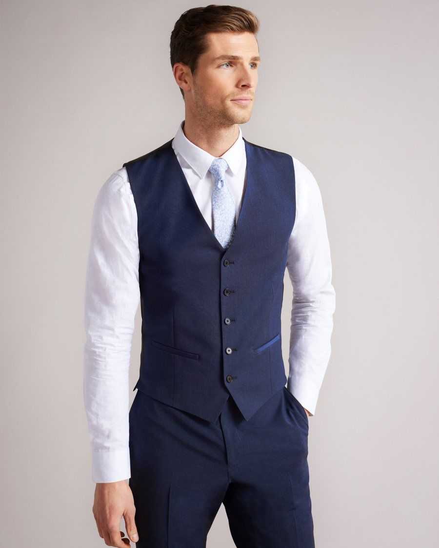 Ted Baker Sinjws Slim Fit Plain Suit Waistcoat Dark Blue | 6102348-PW