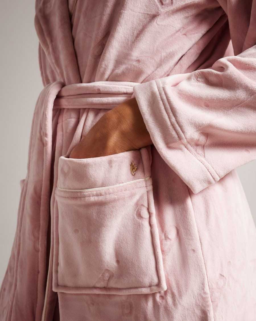 Ted Baker Slepsel Long Plush Hooded Dressing Gown Dusky Pink | 9615823-RC