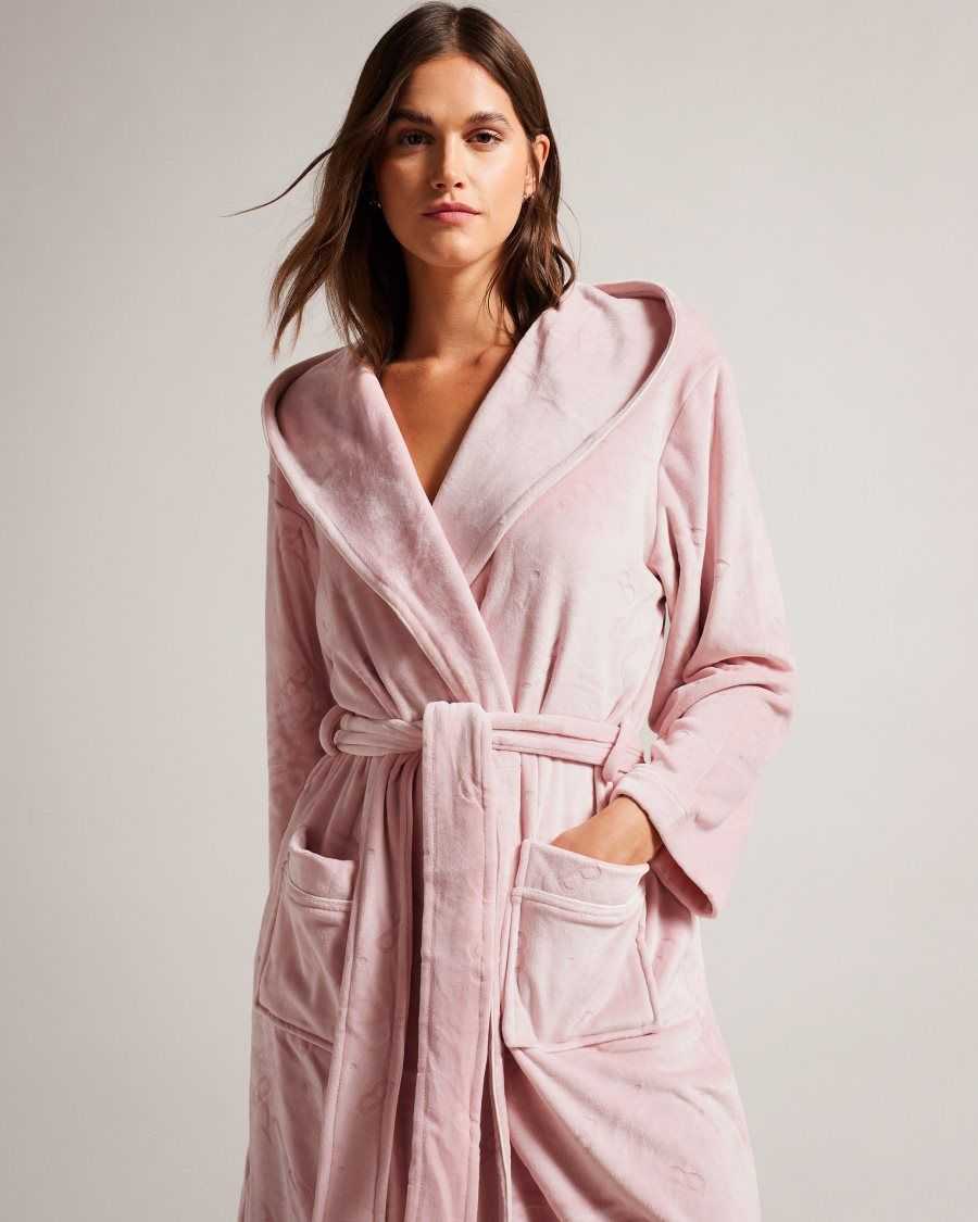 Ted Baker Slepsel Long Plush Hooded Dressing Gown Dusky Pink | 9615823-RC