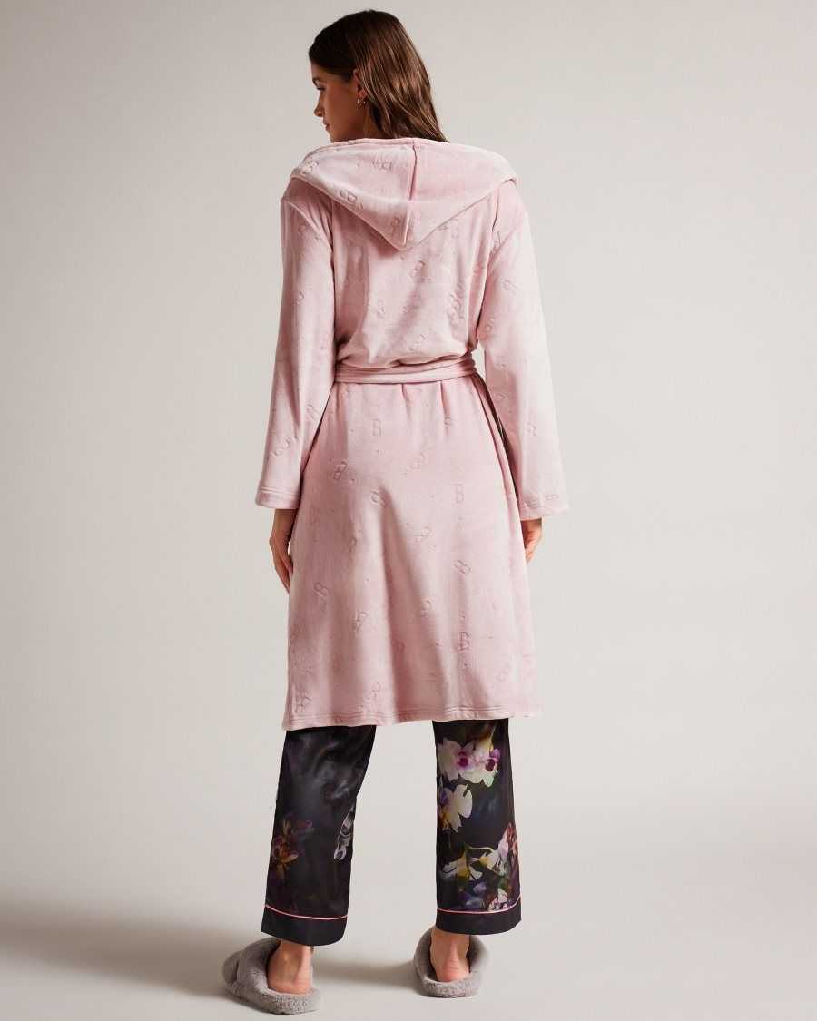 Ted Baker Slepsel Long Plush Hooded Dressing Gown Dusky Pink | 9615823-RC