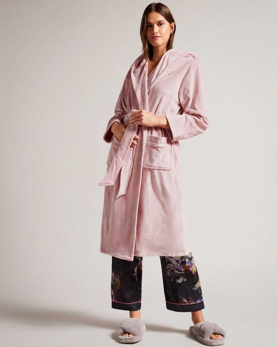 Ted Baker Slepsel Long Plush Hooded Dressing Gown Dusky Pink | 9615823-RC