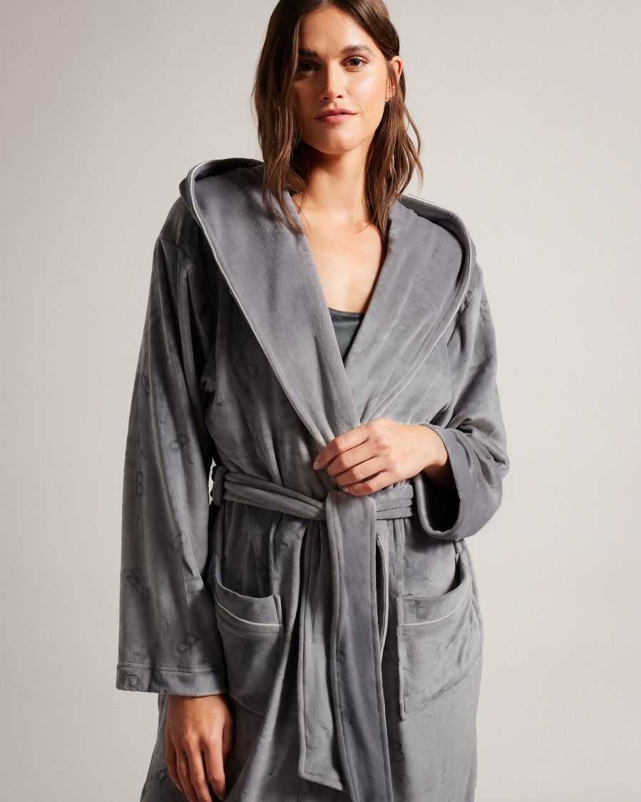 Ted Baker Slepsil Long Plush Hooded Dressing Gown Dark Grey | 3589016-XZ