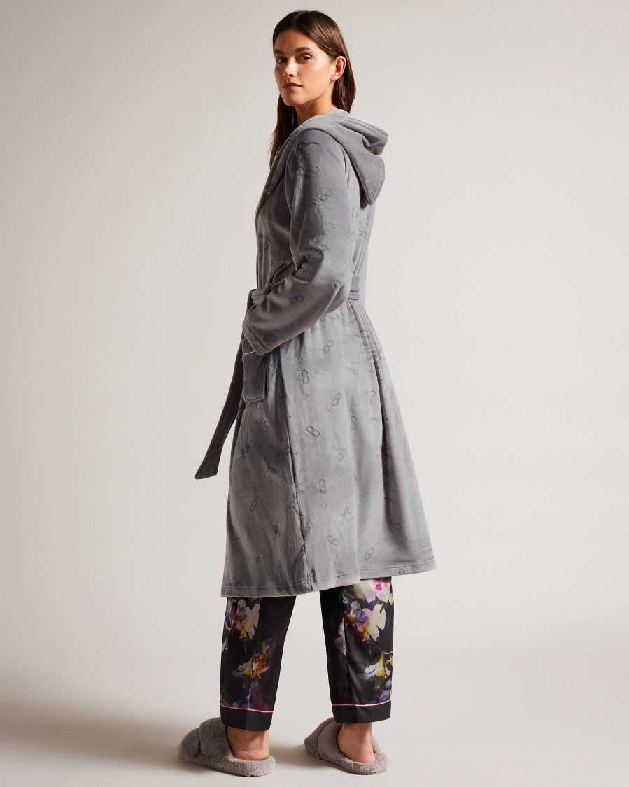 Ted Baker Slepsil Long Plush Hooded Dressing Gown Dark Grey | 3589016-XZ