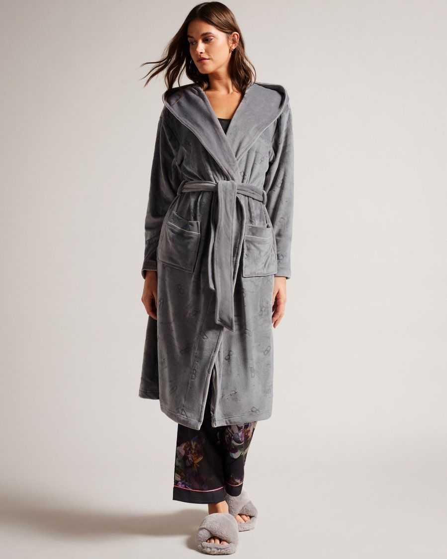 Ted Baker Slepsil Long Plush Hooded Dressing Gown Dark Grey | 3589016-XZ