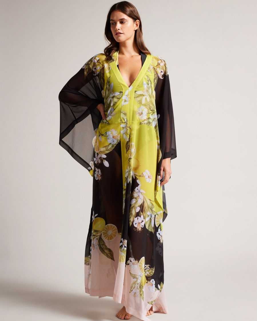 Ted Baker Sopheya Lemon Print Maxi Cover Up Black | 3780456-IZ