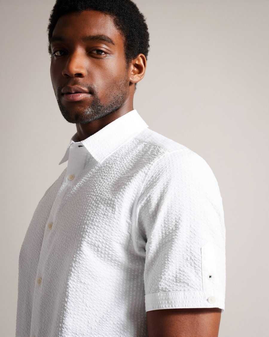 Ted Baker Stansho Short Sleeve Seersucker Shirt White | 2518074-IZ