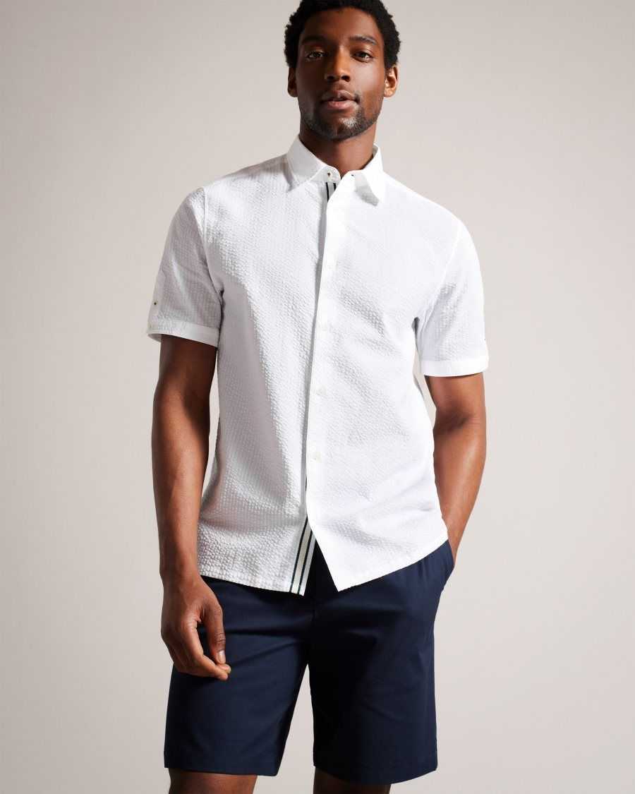 Ted Baker Stansho Short Sleeve Seersucker Shirt White | 2518074-IZ