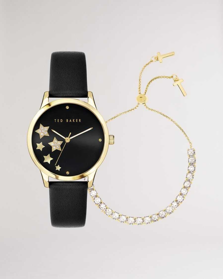 Ted Baker Starlit Star Watch And Bracelet Gift Set Black | 1567320-JZ