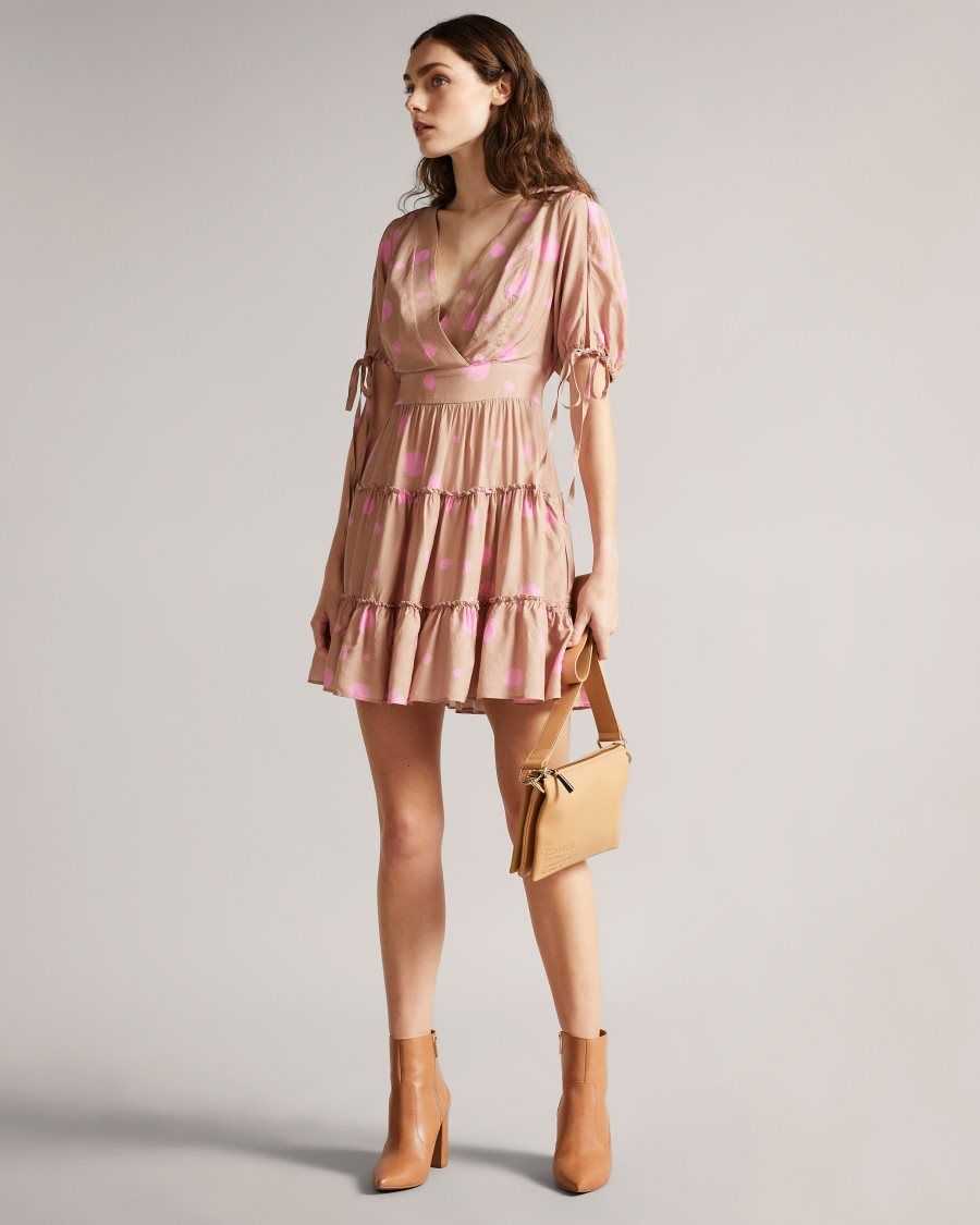 Ted Baker Stefina Printed Tiered Mini Dress Light Brown | 6850237-VJ