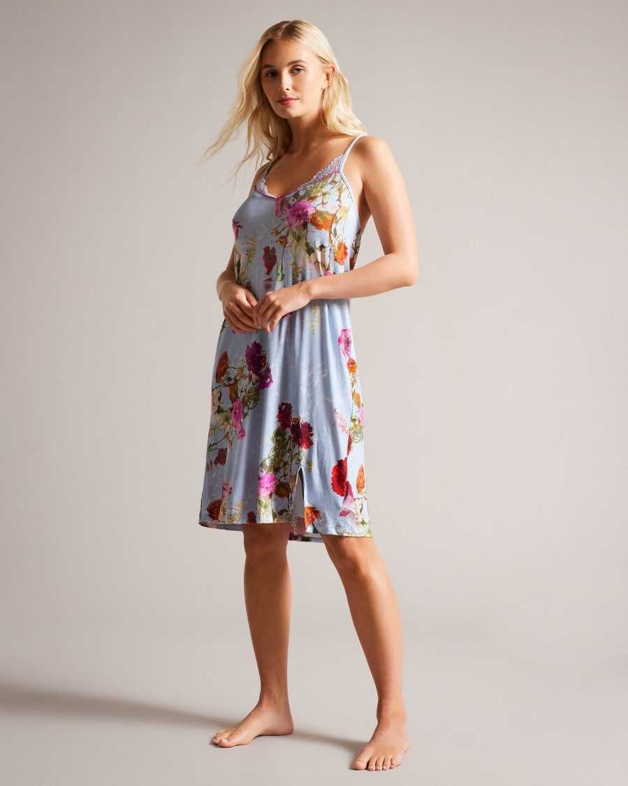 Ted Baker Stepfy Midi Floral Slip Blue | 8607291-RJ