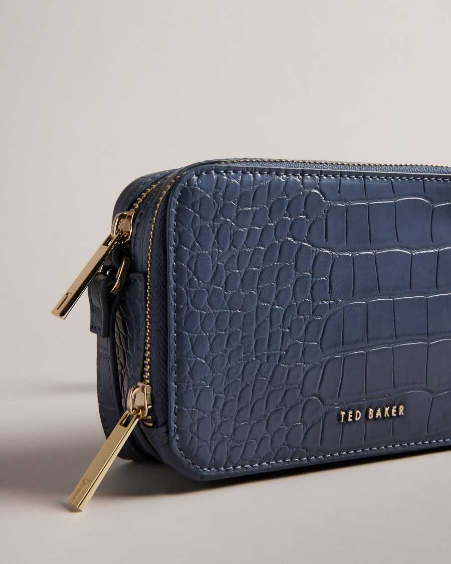 Ted Baker Stina Croc Effect Camera Bag Medium Blue | 4513678-PW