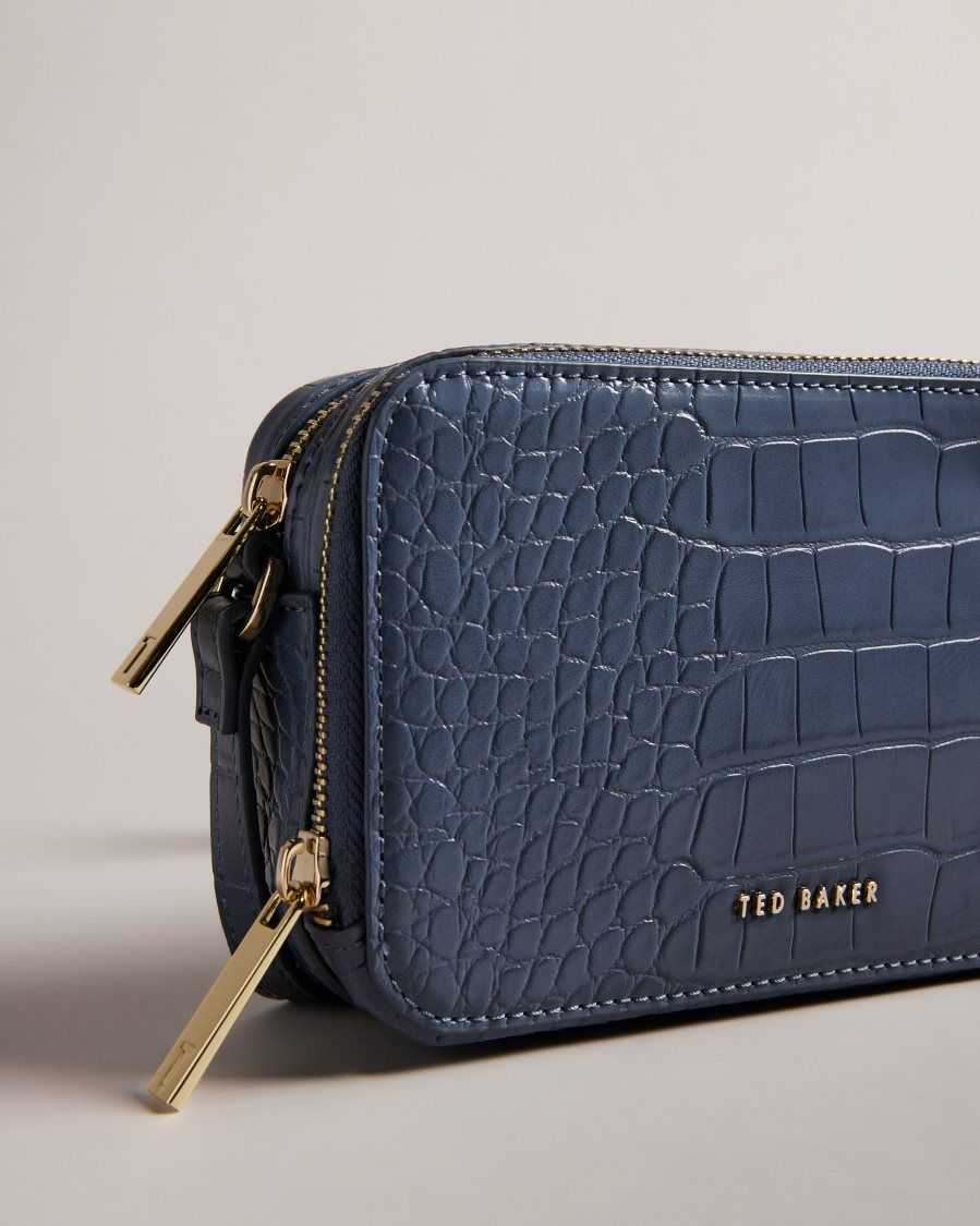 Ted Baker Stina Croc Effect Camera Bag Medium Blue | 5391468-UC