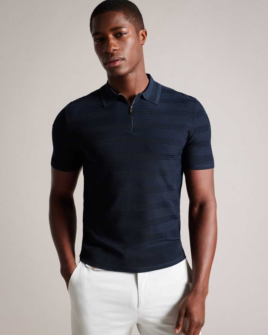 Ted Baker Stree Short Sleeve Textured Polo Shirt Navy | 7109862-GR