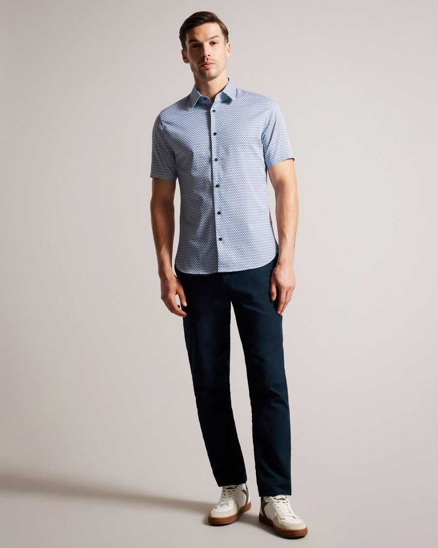 Ted Baker Strisho Short Sleeve Geometric Print Shirt Dark Blue | 3869017-KX