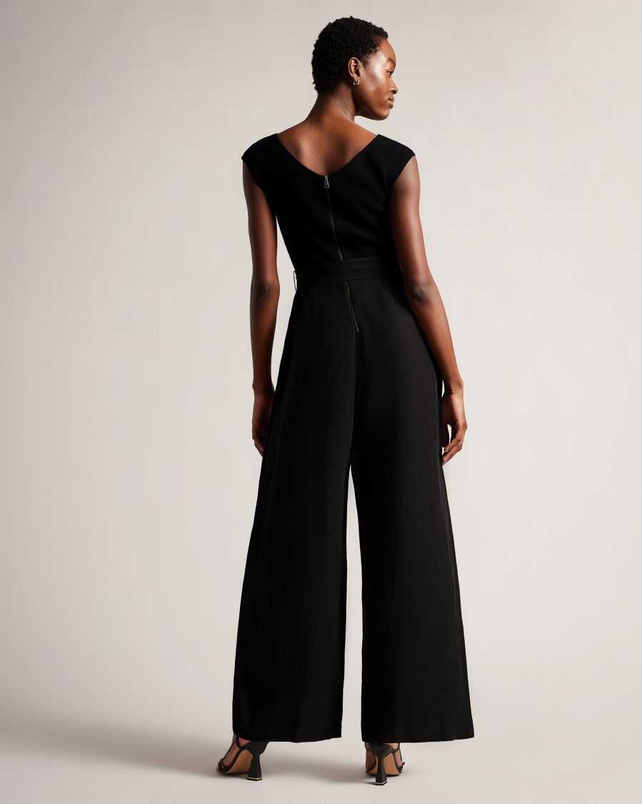 Ted Baker Tabbiaa Knitted Bodice Wide Leg Jumpsuit Black | 1562947-KU