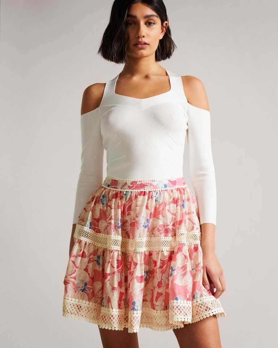 Ted Baker Tabita Full Mini Skirt with Lace Tape Medium Pink | 4690783-AV