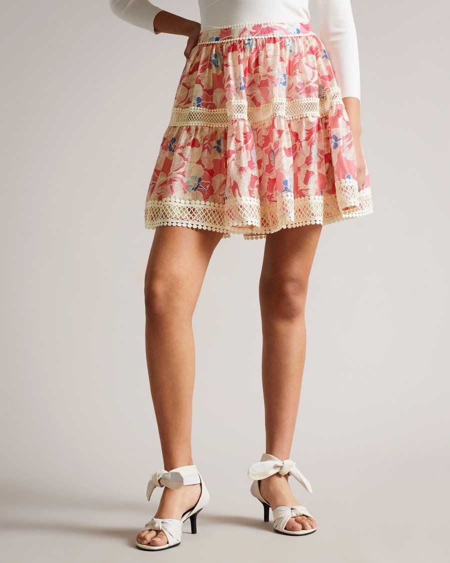 Ted Baker Tabita Full Mini Skirt with Lace Tape Medium Pink | 4690783-AV