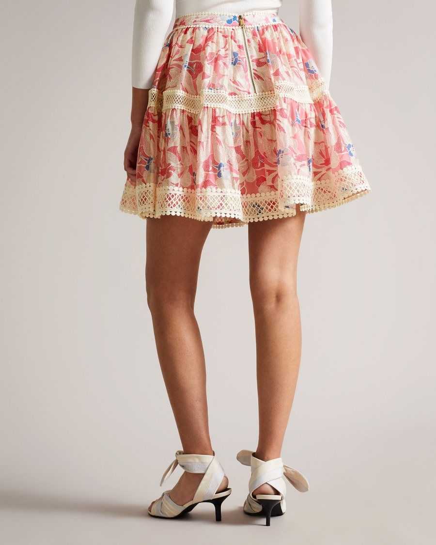 Ted Baker Tabita Full Mini Skirt with Lace Tape Medium Pink | 4690783-AV