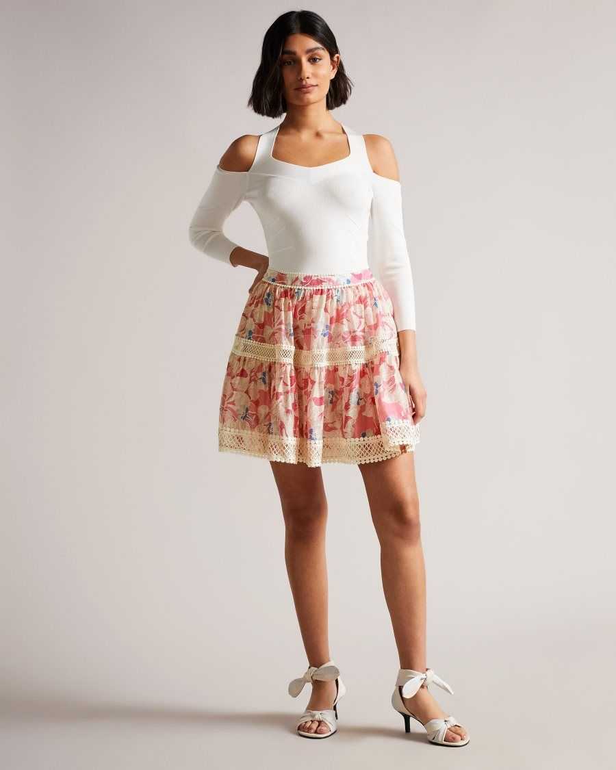 Ted Baker Tabita Full Mini Skirt with Lace Tape Medium Pink | 4690783-AV