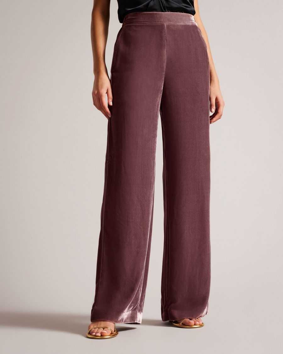 Ted Baker Tansyat Velvet Wide Leg Trousers Taupe | 9305764-ET