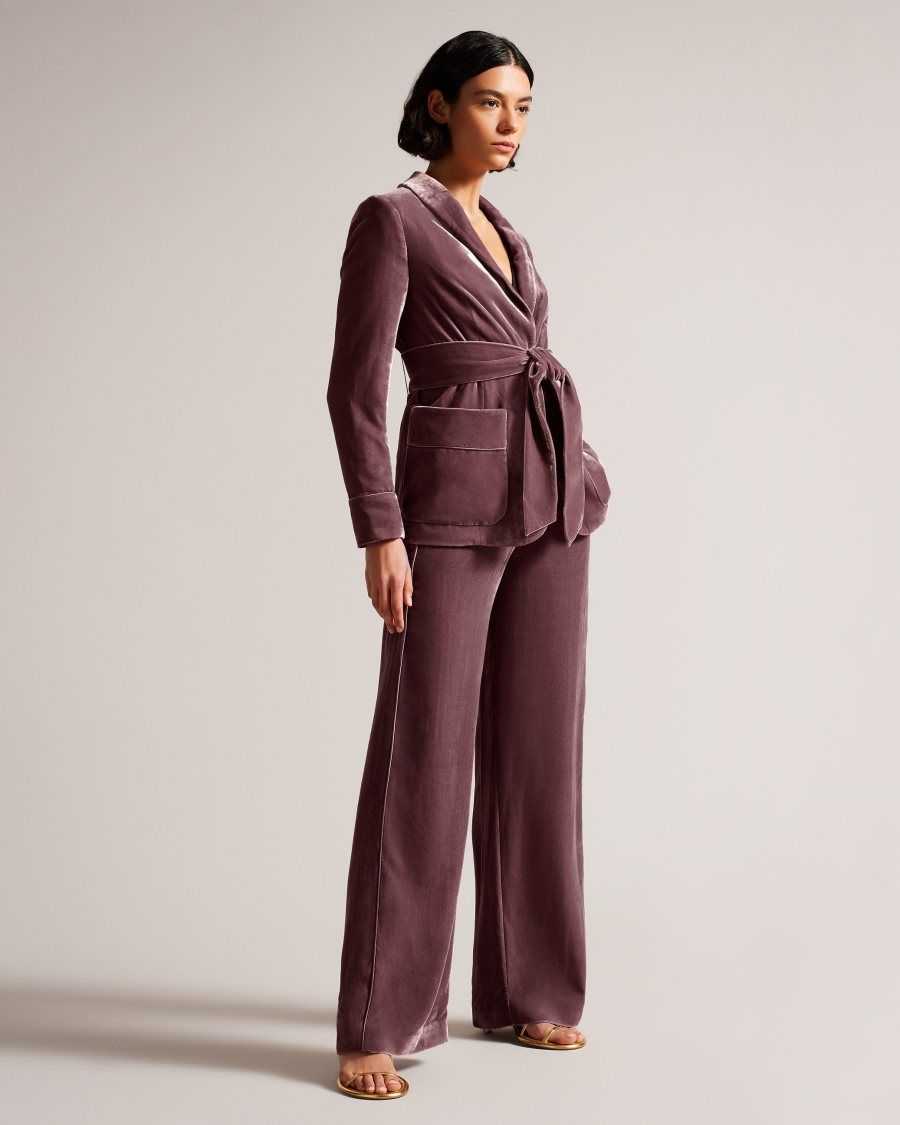 Ted Baker Tansyat Velvet Wide Leg Trousers Taupe | 9305764-ET