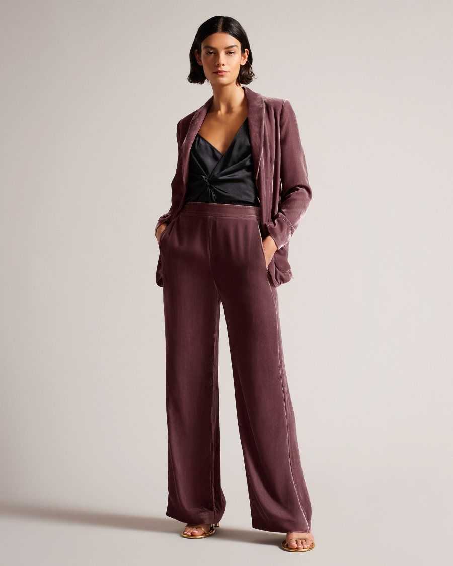 Ted Baker Tansyat Velvet Wide Leg Trousers Taupe | 9305764-ET