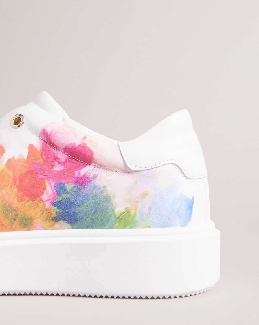 Ted Baker Tennia Art Print Platform Trainers White-Orange | 1269340-KW