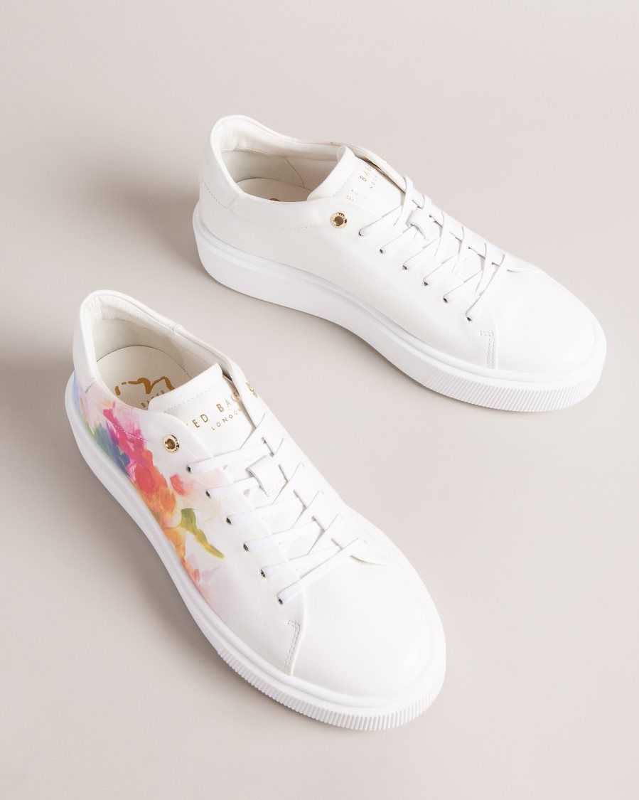 Ted Baker Tennia Art Print Platform Trainers White-Orange | 1269340-KW