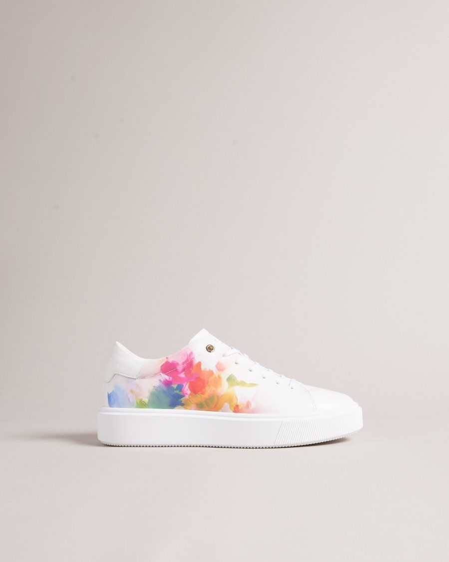 Ted Baker Tennia Art Print Platform Trainers White-Orange | 1269340-KW