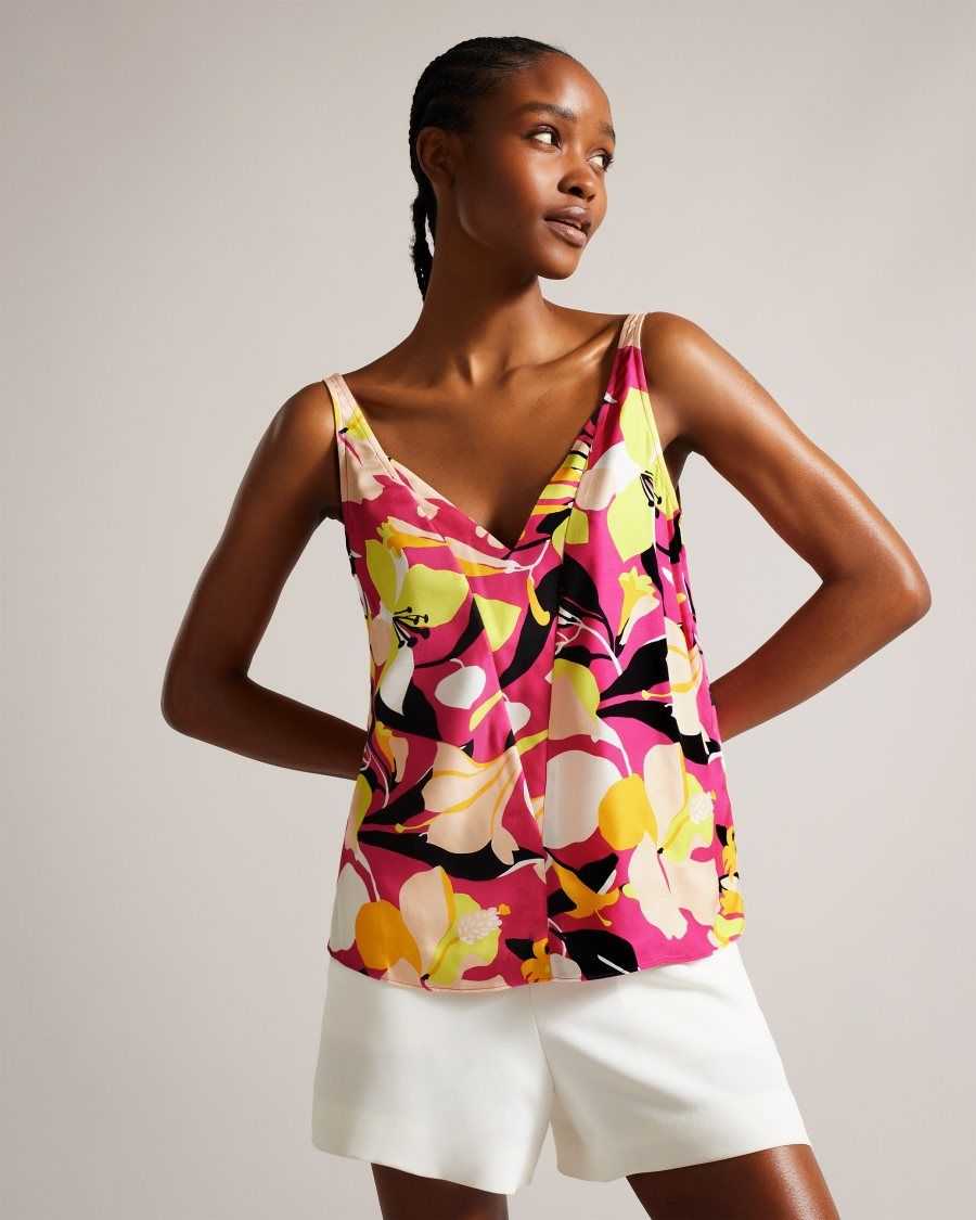 Ted Baker Thaliah Abstract Print Double Layer Effect Cami Bright Pink | 8134076-RM