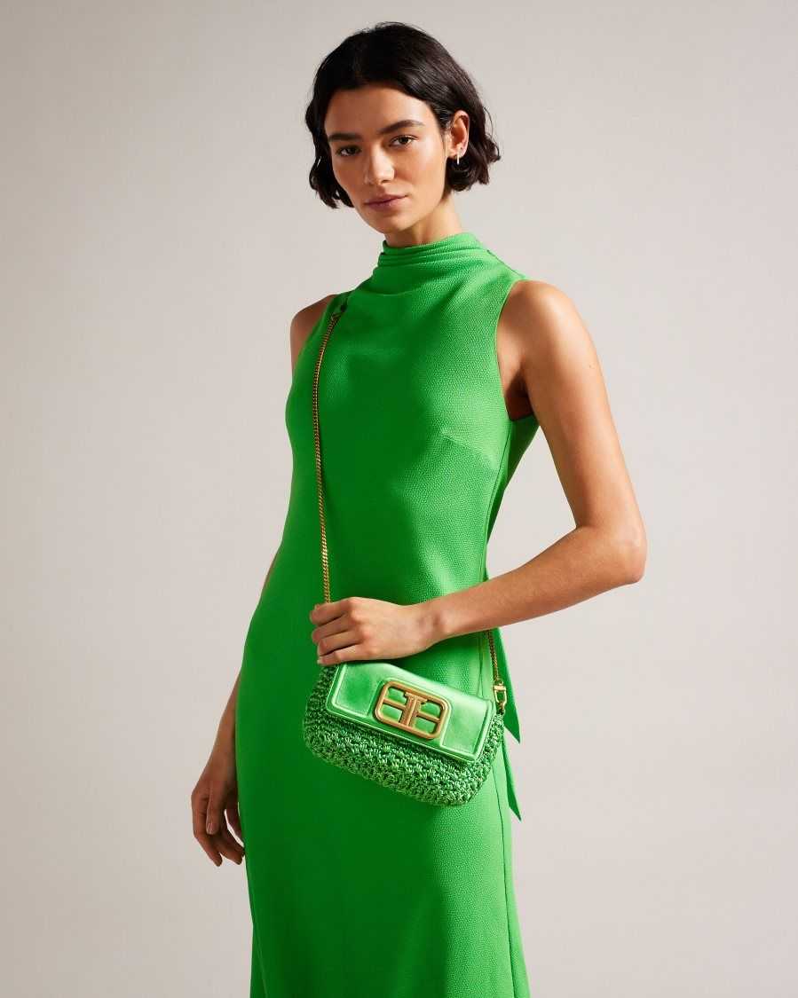 Ted Baker Tikyra Satin Crochet Crossbody Bag Green | 4312750-FP