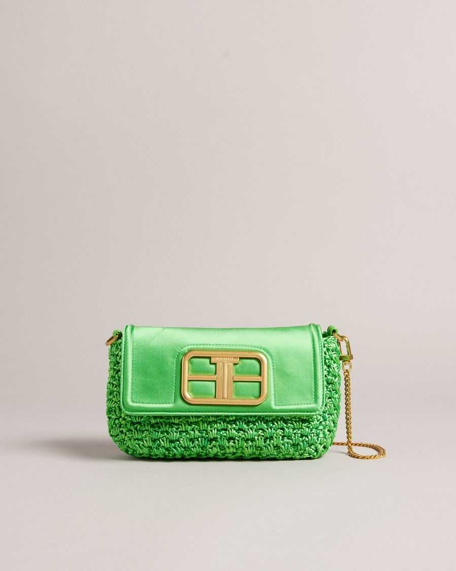 Ted Baker Tikyra Satin Crochet Crossbody Bag Green | 4312750-FP