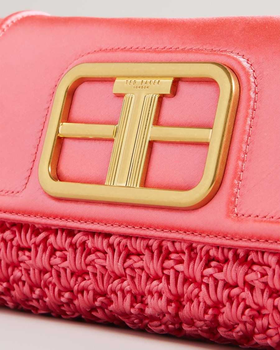 Ted Baker Tikyra Satin Crochet Crossbody Bag Coral | 9736085-TL