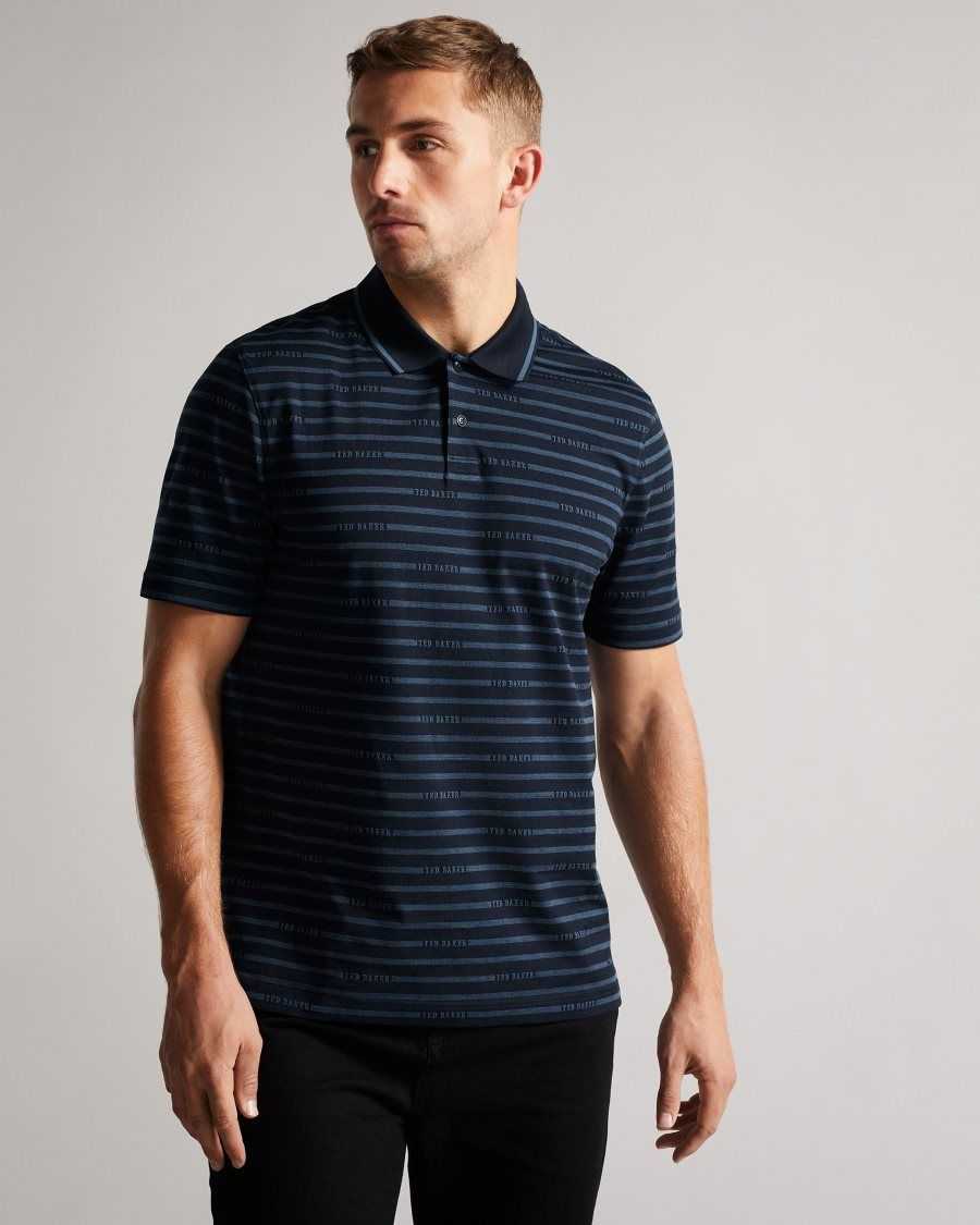 Ted Baker Tildarg SS Logo Striped Polo Navy | 6492713-GU