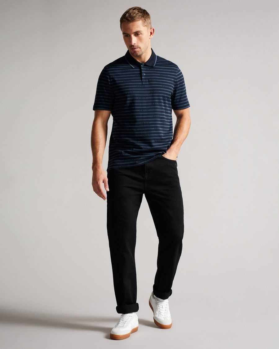 Ted Baker Tildarg SS Logo Striped Polo Navy | 6492713-GU