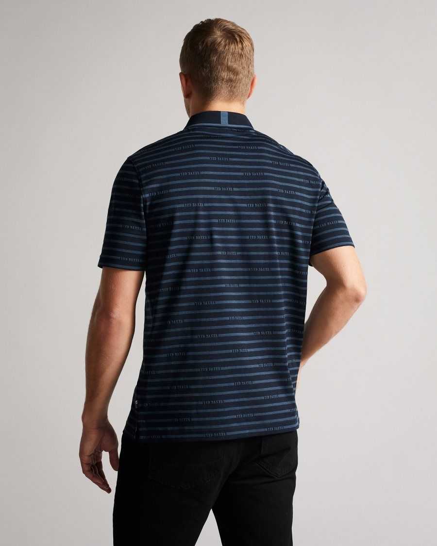 Ted Baker Tildarg SS Logo Striped Polo Navy | 6492713-GU