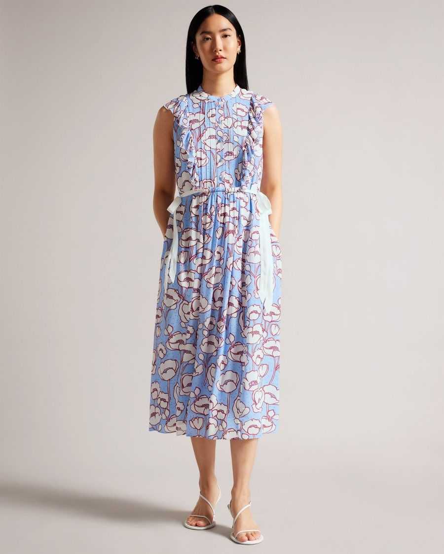 Ted Baker Tindraa Sleeveless Frilled Midi Dress Blue | 0162478-HZ