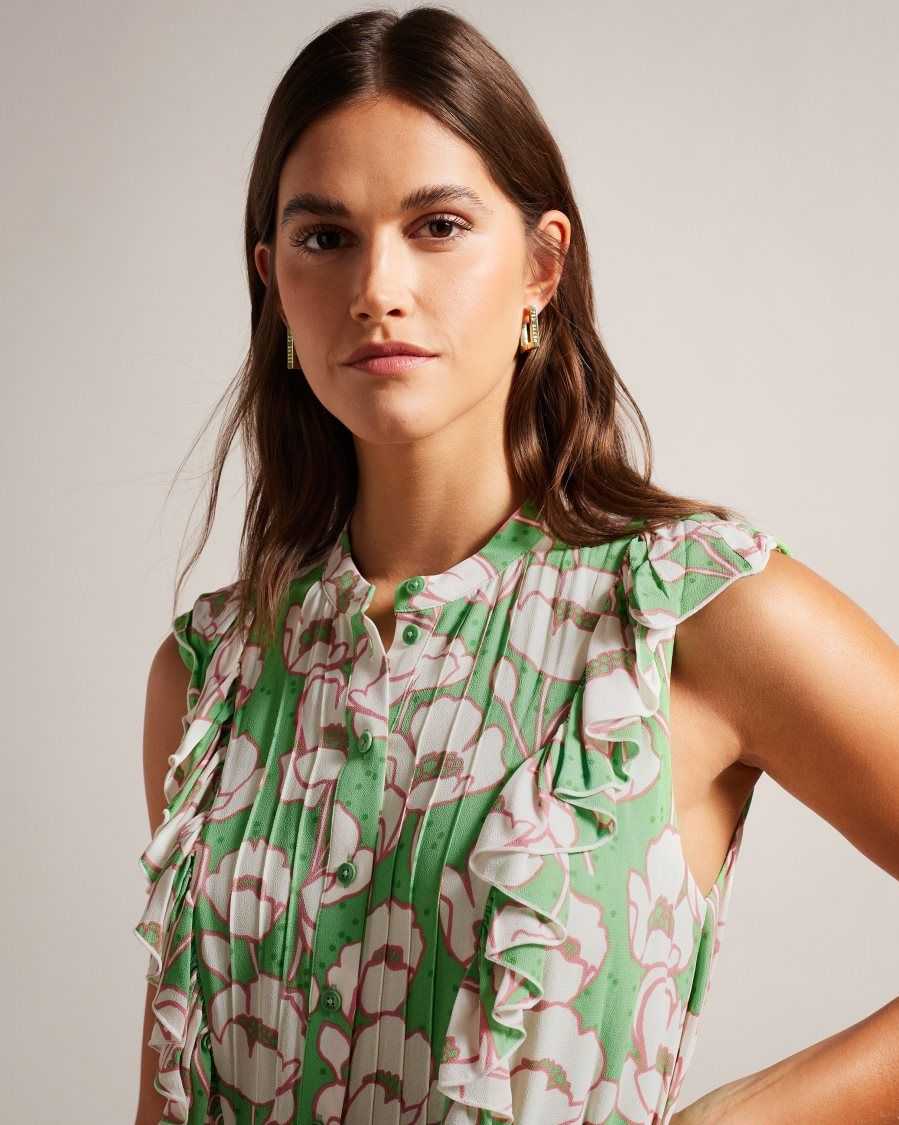 Ted Baker Tindraa Sleeveless Frilled Midi Dress Green | 5193472-BD