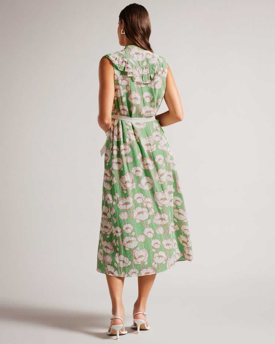 Ted Baker Tindraa Sleeveless Frilled Midi Dress Green | 5193472-BD