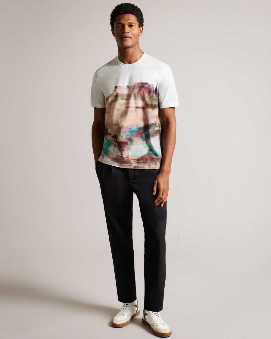 Ted Baker Tinot Short Sleeve Abstract Print T-Shirt White | 0148576-DE