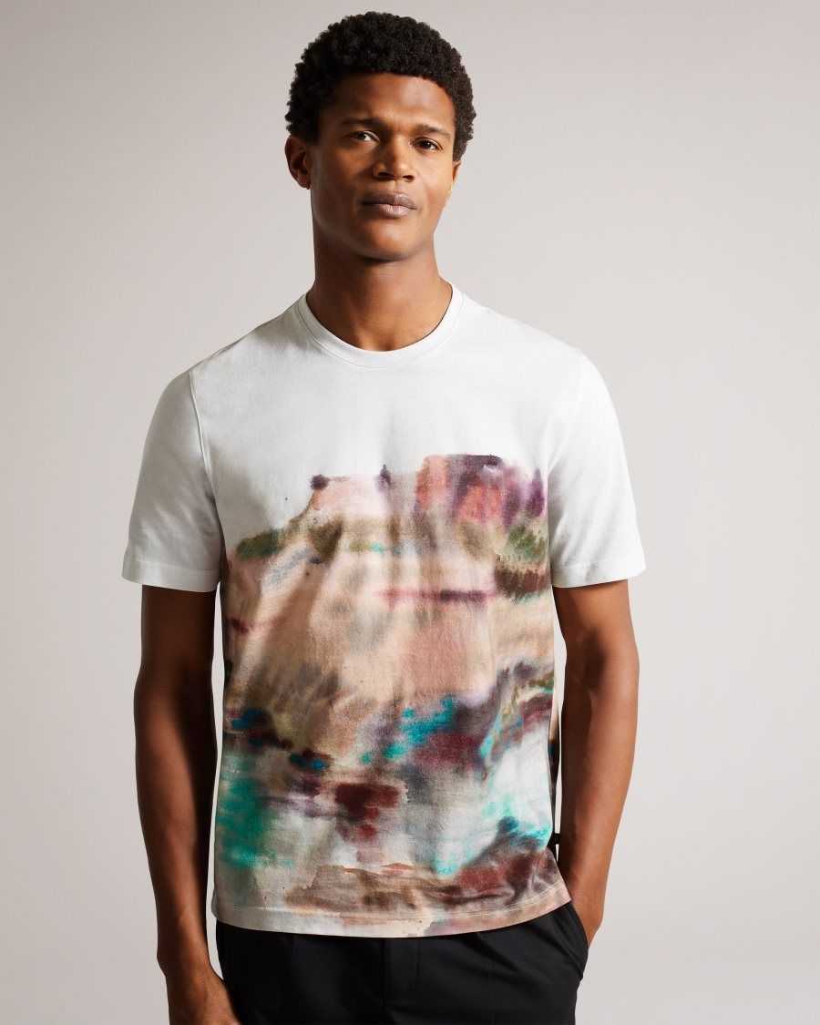 Ted Baker Tinot Short Sleeve Abstract Print T-Shirt White | 0148576-DE