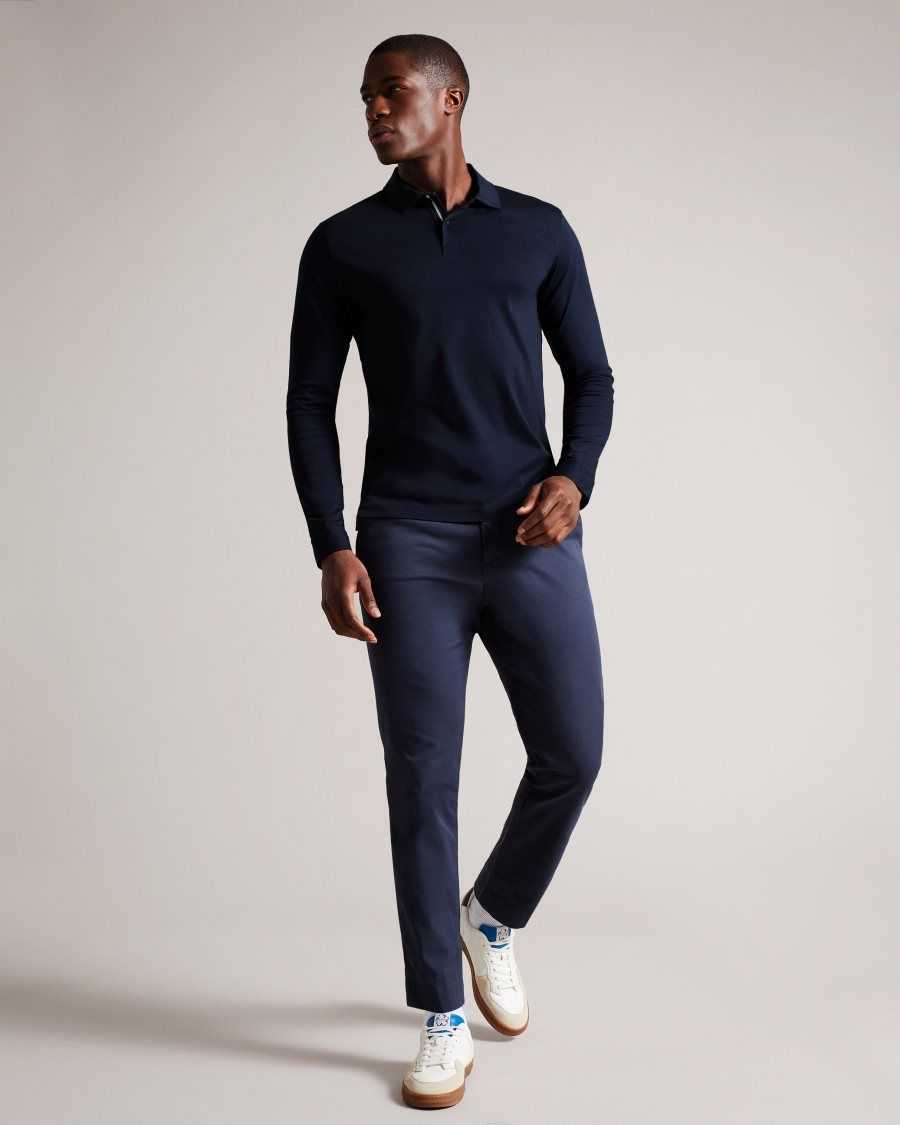 Ted Baker Toler Long Sleeve Slim Fit Polo Shirt Navy | 8450216-IN