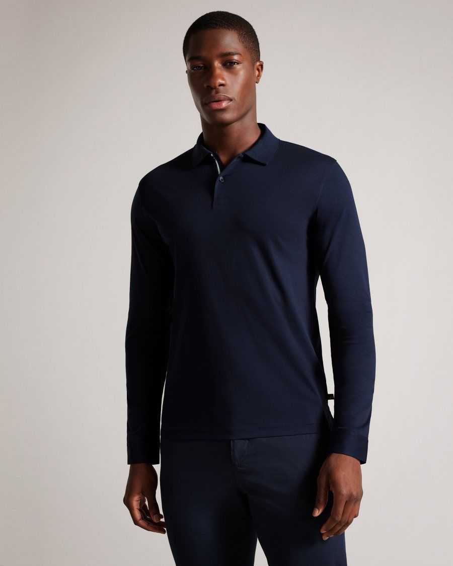 Ted Baker Toler Long Sleeve Slim Fit Polo Shirt Navy | 8450216-IN