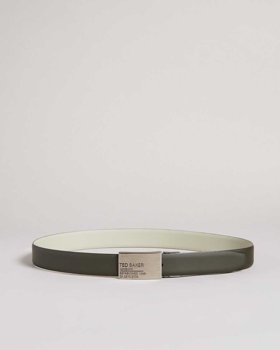 Ted Baker Tonks Reversible Plate Leather Belt Khaki | 7691234-AE