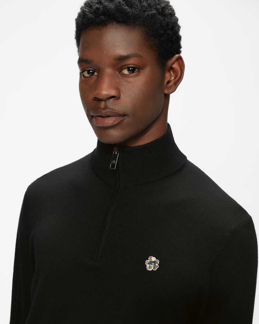 Ted Baker Tooting Merino Wool Half Zip Top Black | 0495613-BE