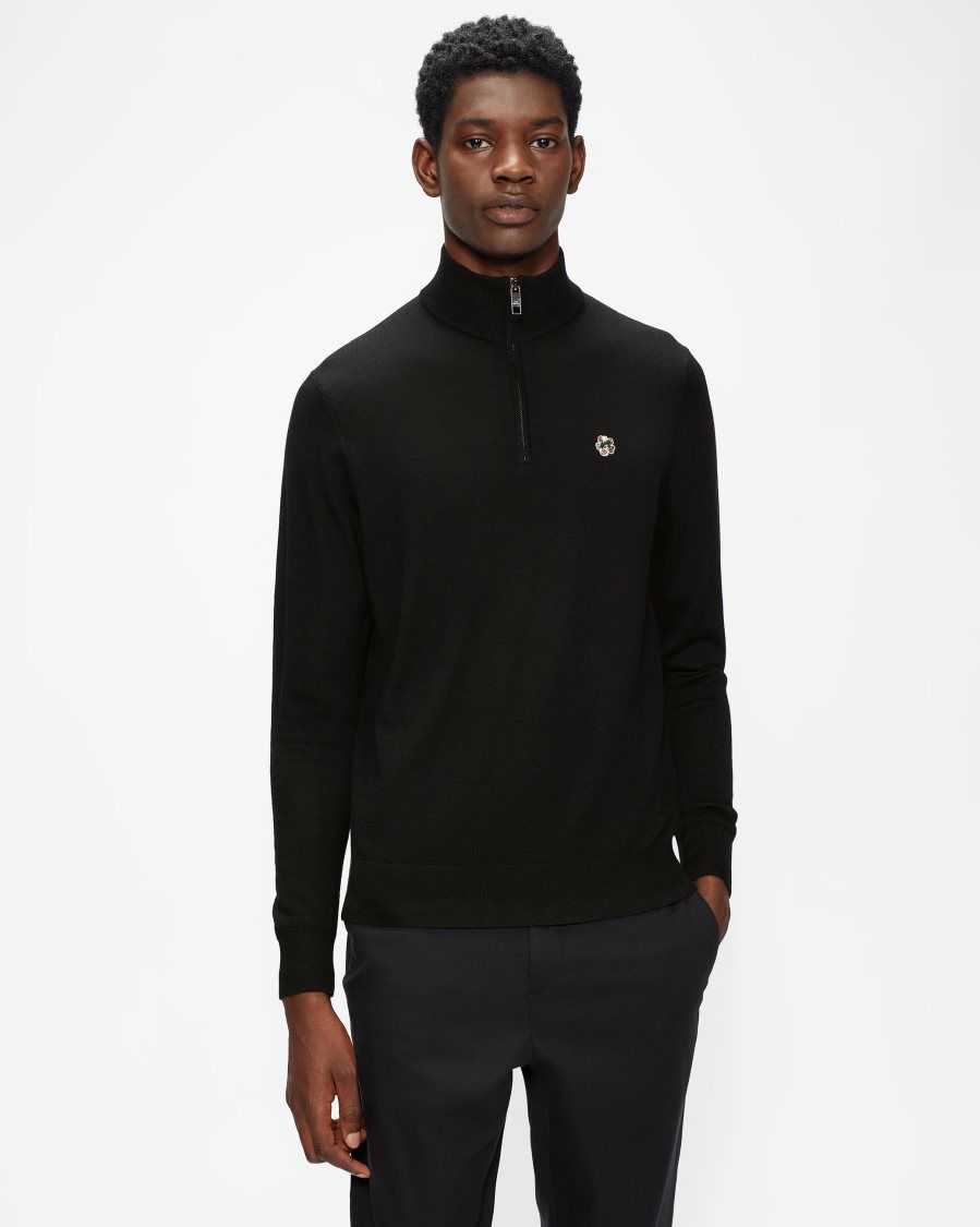 Ted Baker Tooting Merino Wool Half Zip Top Black | 0495613-BE