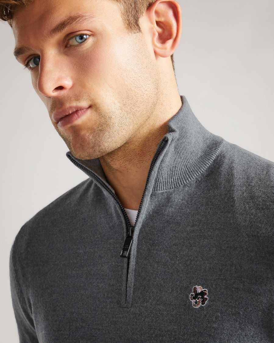 Ted Baker Tooting Merino Wool Half Zip Top Charcoal | 4982713-FZ